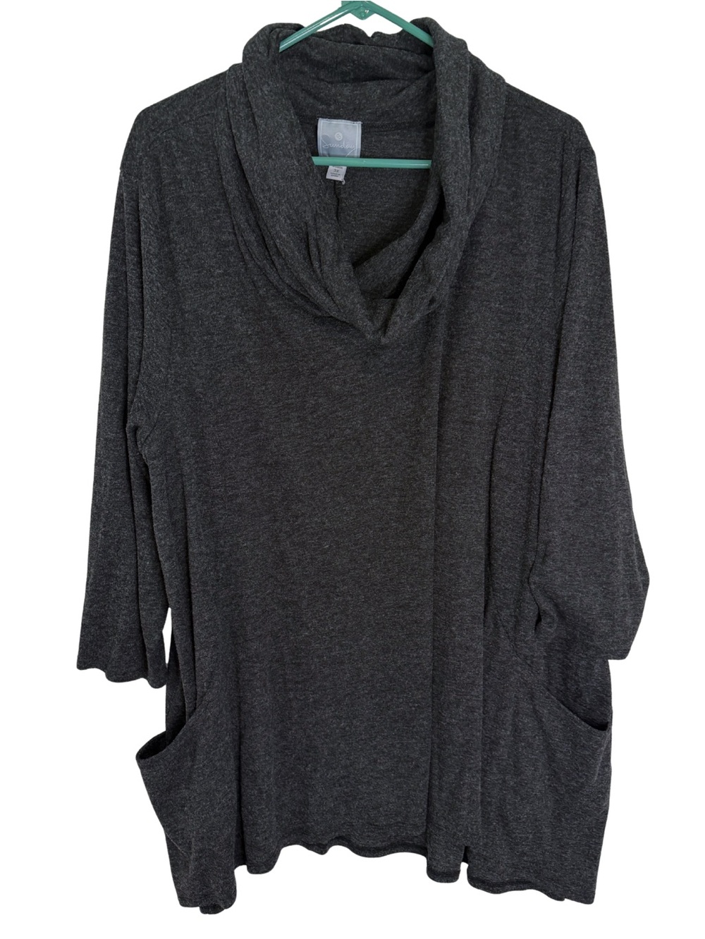 3/$20 Sunday Charcoal Gray Draped Cowl Neck Long Sleeve Shirt with Pockets